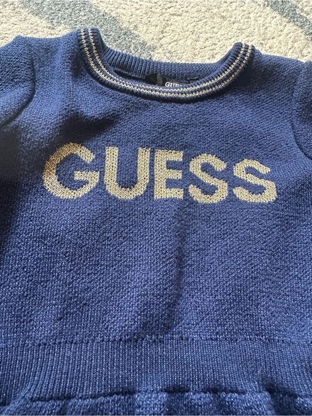 GUESS Navy Blue Knit Logo Dress for Girls